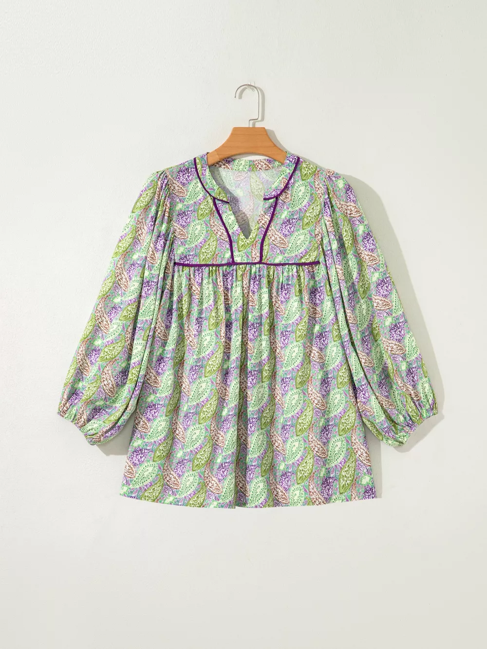 Paisley Print Half Puff Sleeve Blouse, image 2