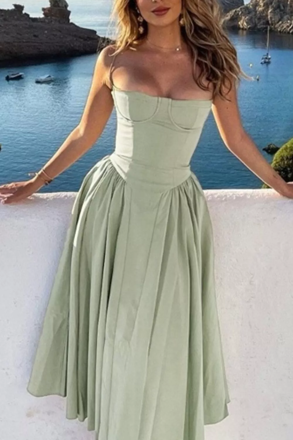 Sweetheart Neck Ruched Midi Dress, image 3