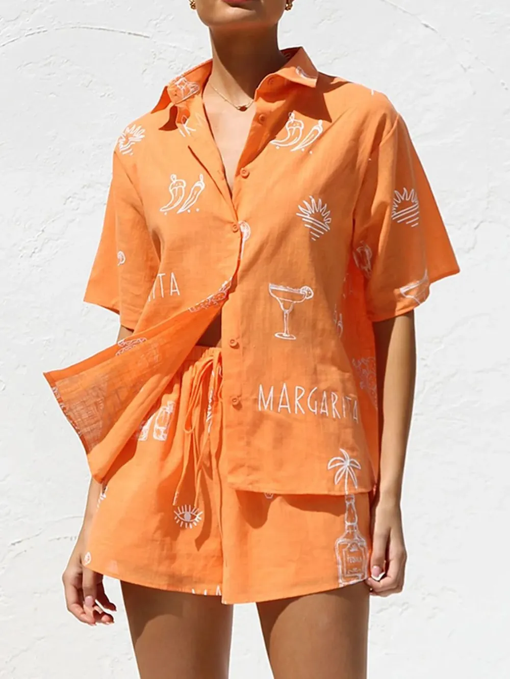 Printed Button Down Short Sleeve Top and Shorts Set, image 13