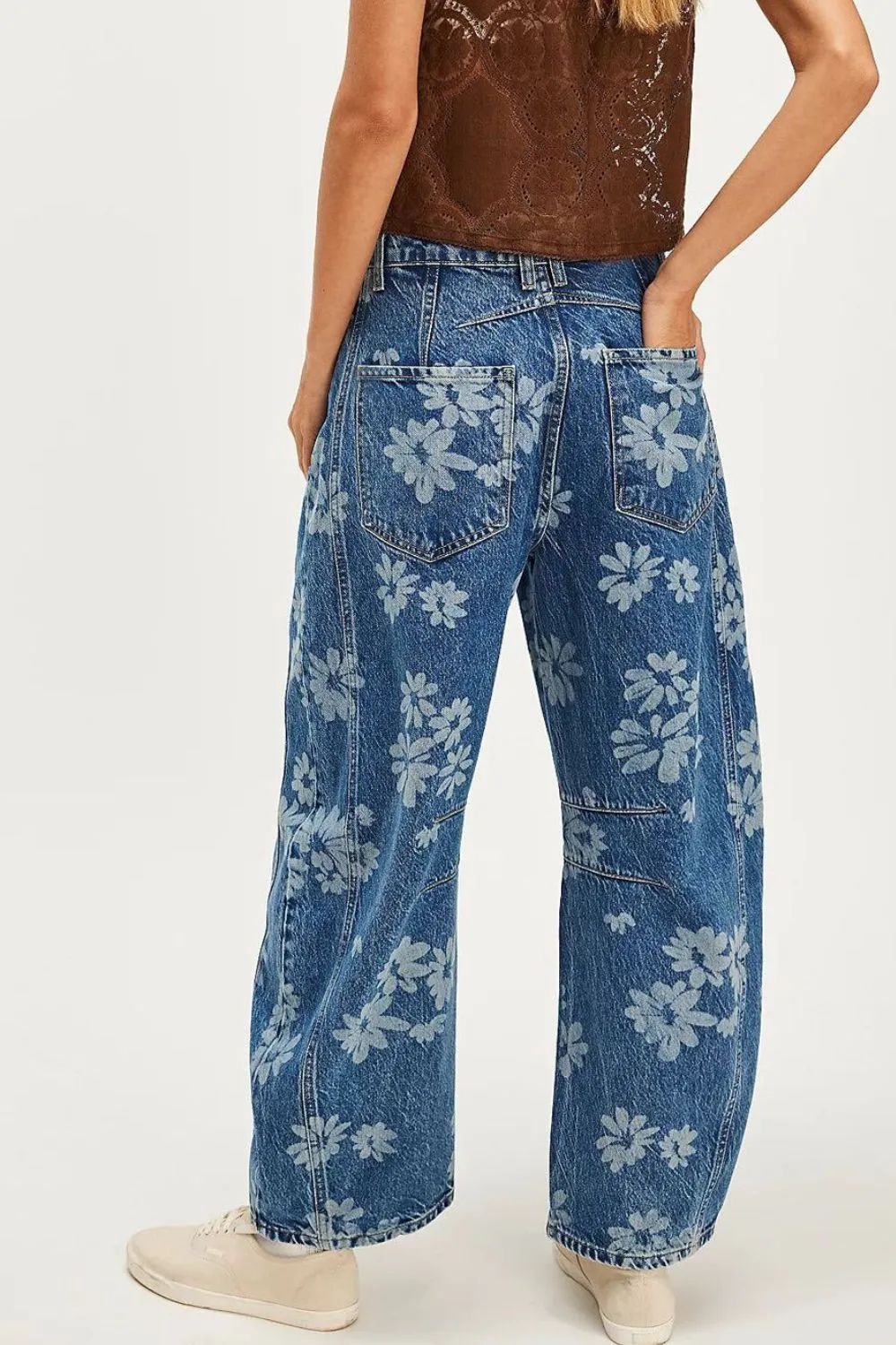 Flower Print Wide Leg Jeans, image 3