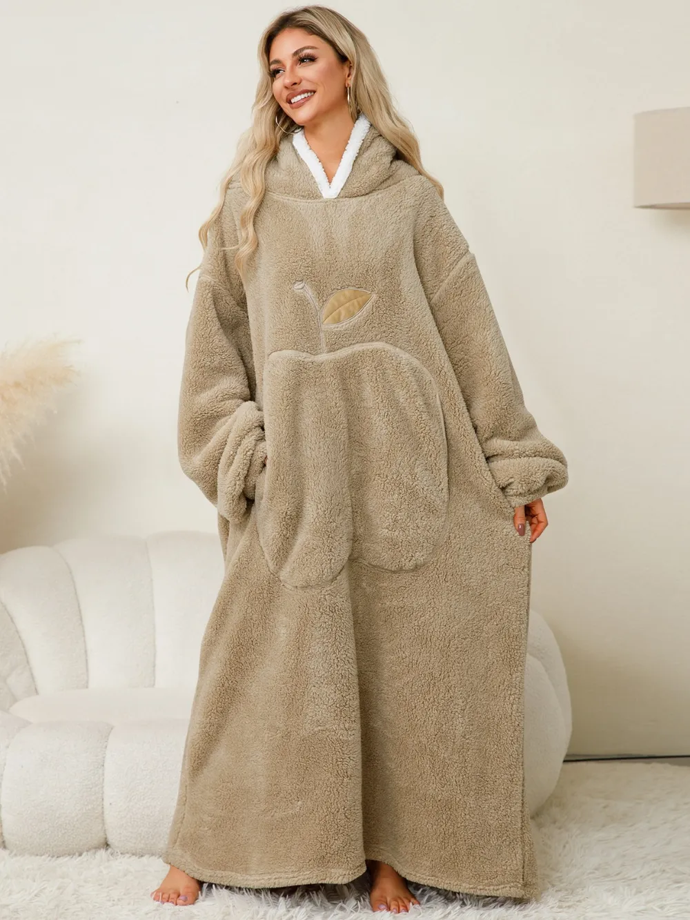 Pocketed Contrast Long Sleeve Hooded Lounge Dress, image 11