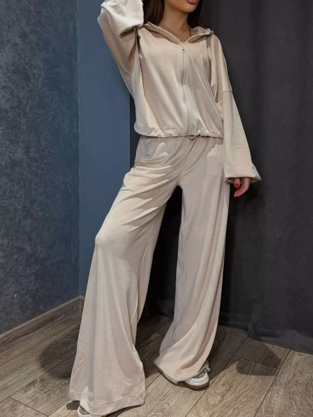 Zip Up Hoodie and Wide-Leg Pants Set, image 4
