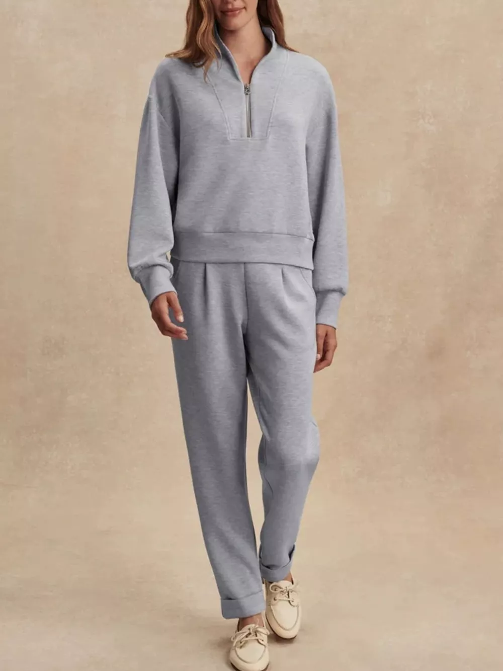 Quarter-Zip Sweatshirt and Wide-Leg Pants Set, image 15