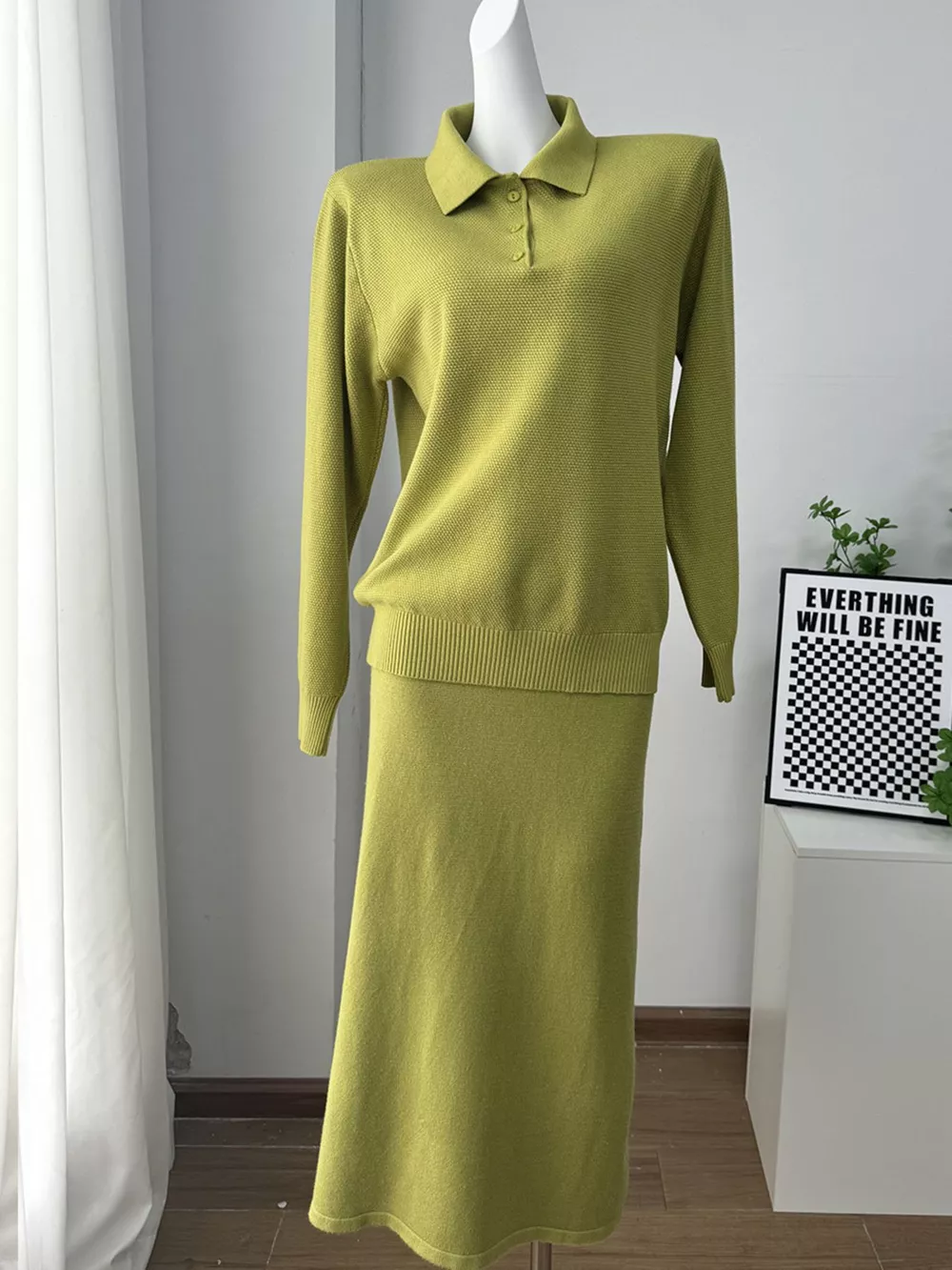 Polo Collar Top and Pants or Skirt Knit Set, image 22