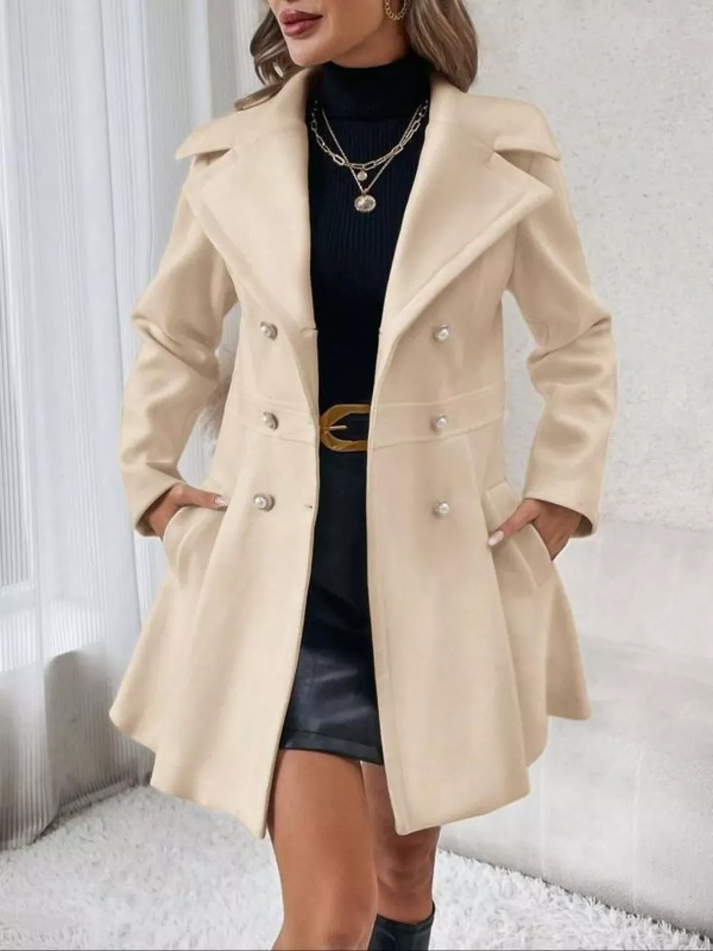 Double-Breasted Wool Blend Coat, image 7