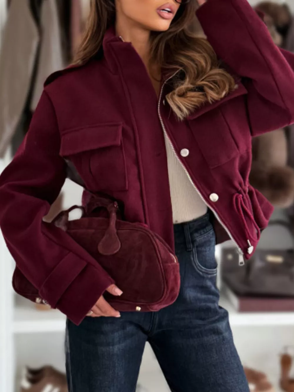 Drawstring Button-Up Casual Jacket, image 10