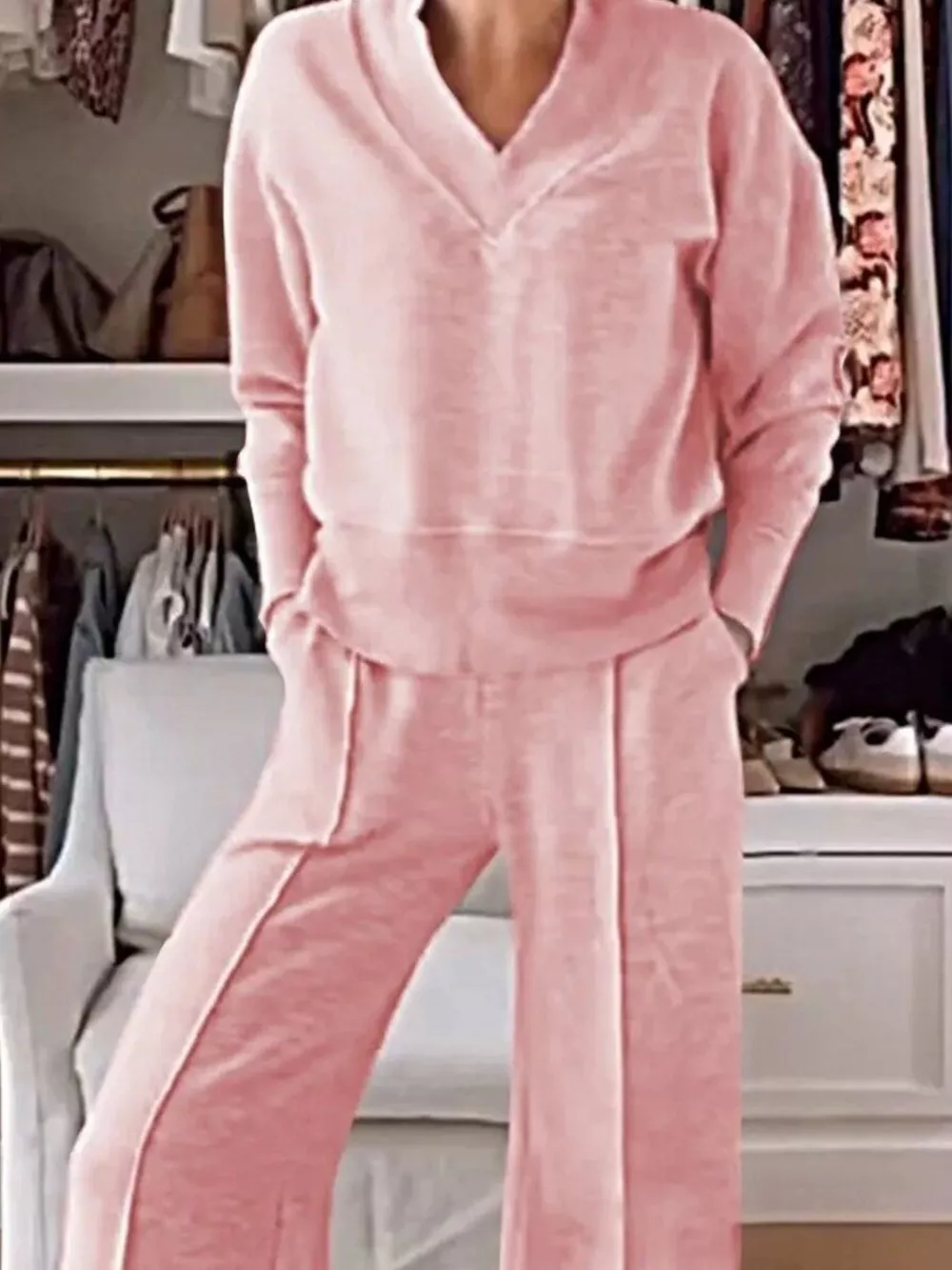Full Size Cozy V-Neck Top and Pants Set Plus Size, image 11
