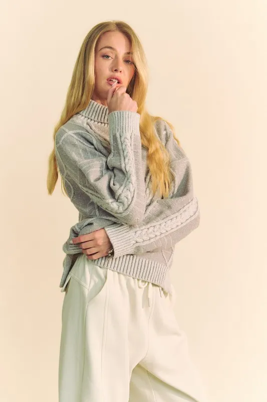 Cable-Knit Turtleneck Dropped Shoulder Sweater, image 5