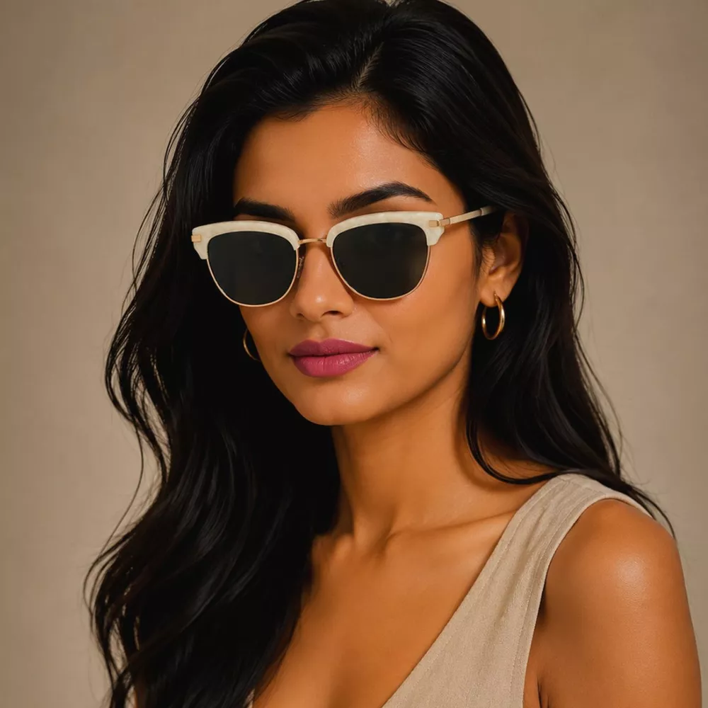 Classic Clubmaster Style Sunglasses with Gold Accents, image 5