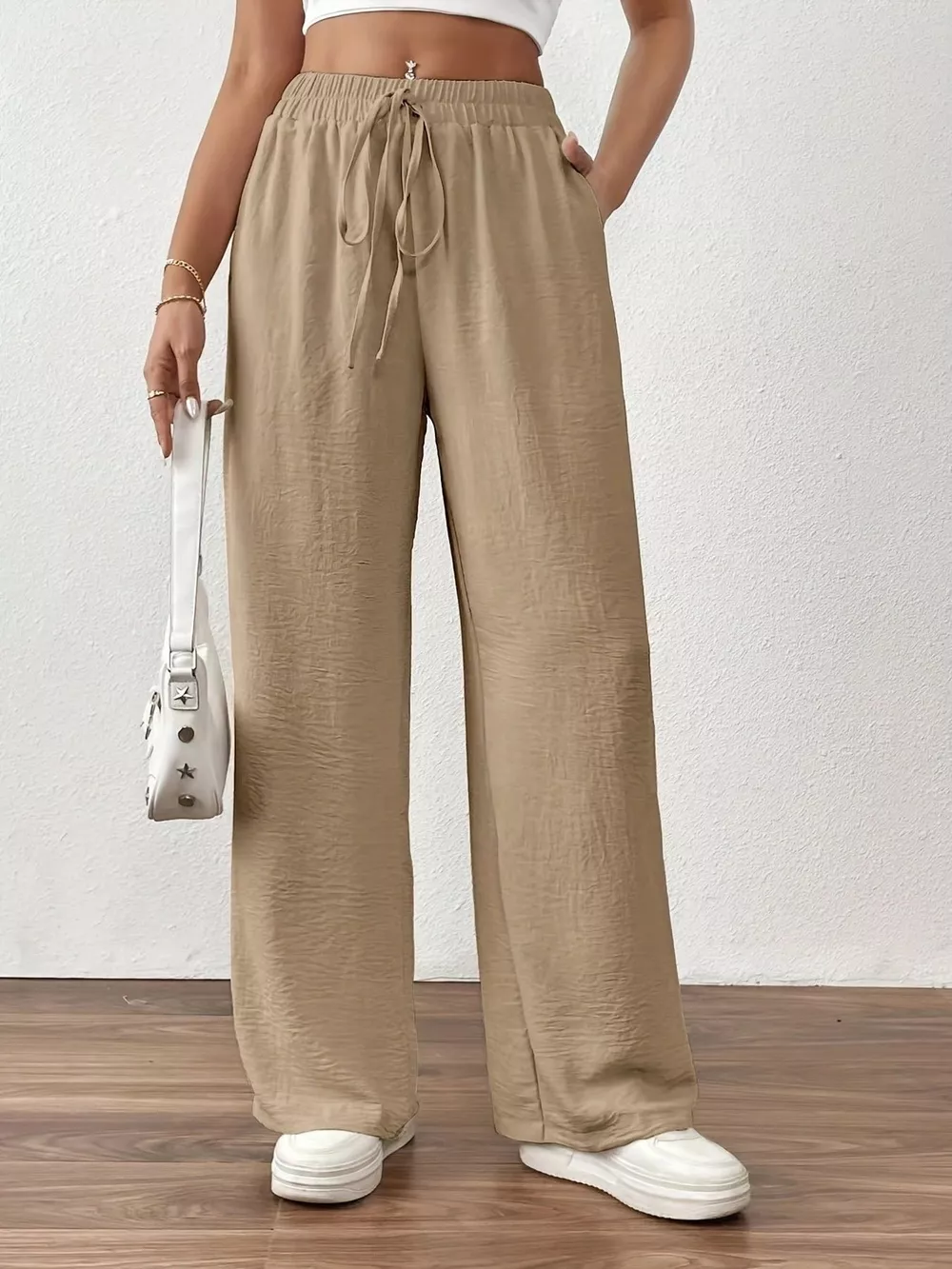 Casual Drawstring Wide Leg Pants, image 3