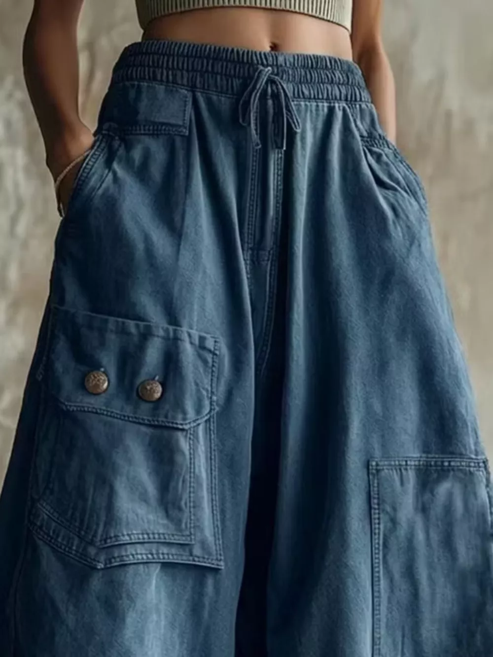 High-Waisted Cargo Wide-Leg Cropped Pants, image 5