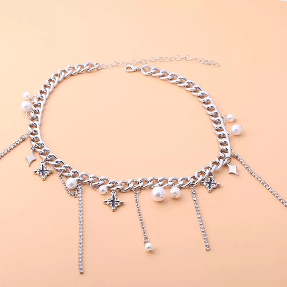 Tassel Star‑Moon Synthetic Pearl Pendant Choker, image 5