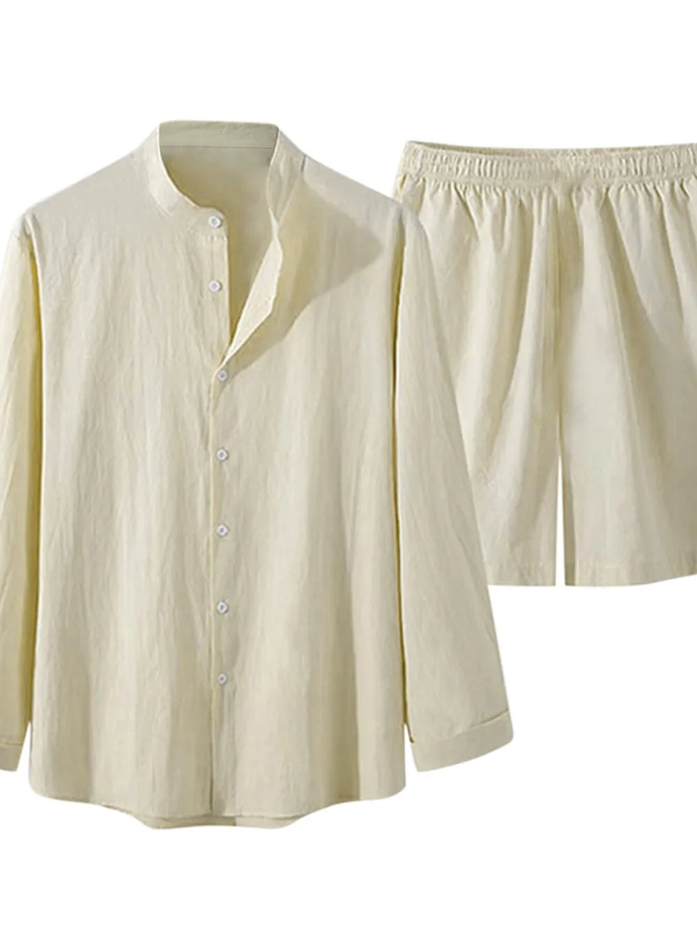 Men's Full Size Button Up Long Sleeve Shirt and Shorts Set Plus Size, image 5