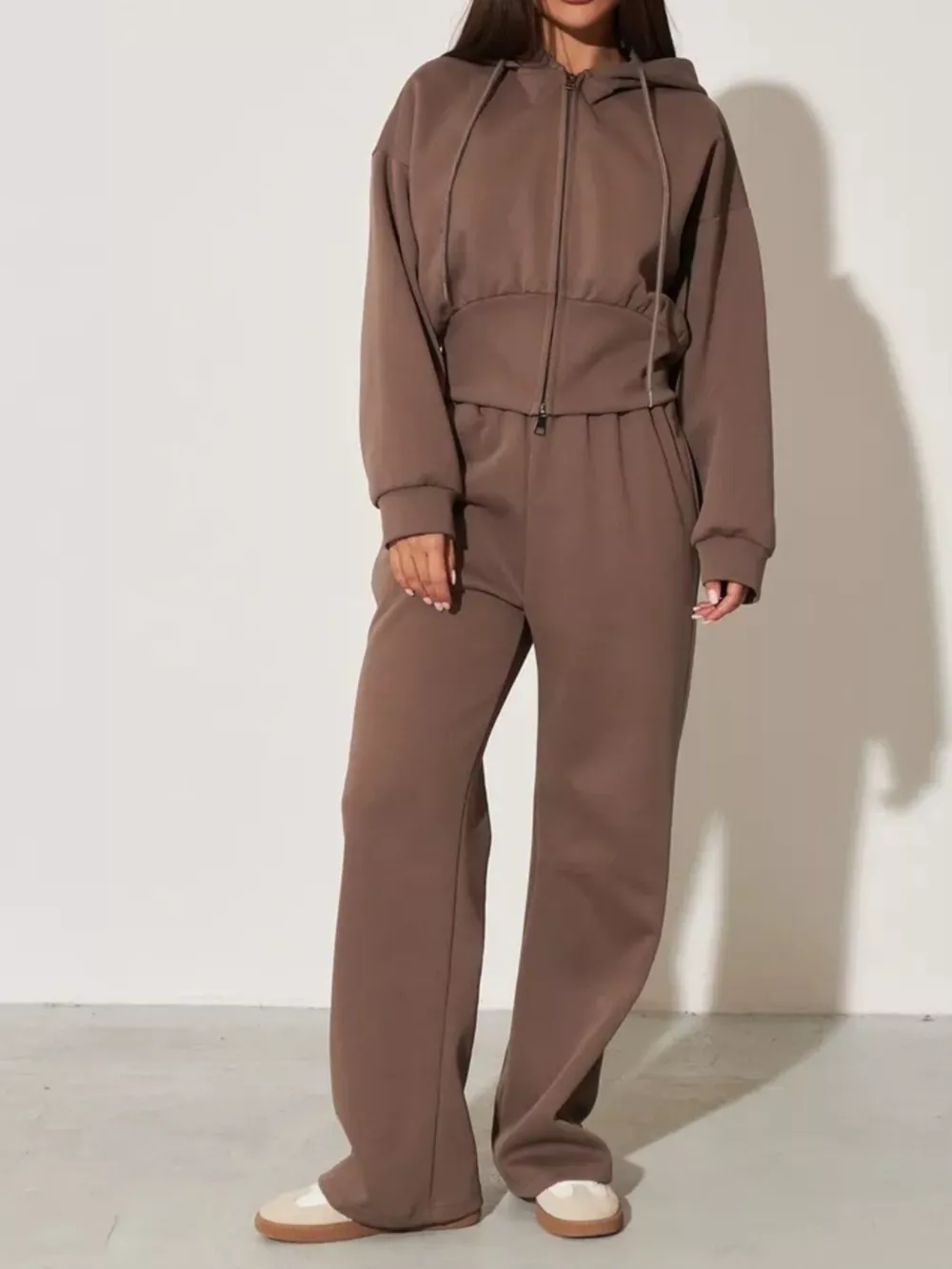 Zip-Up Hoodie and Wide-Leg Sweatpants Set, image 13