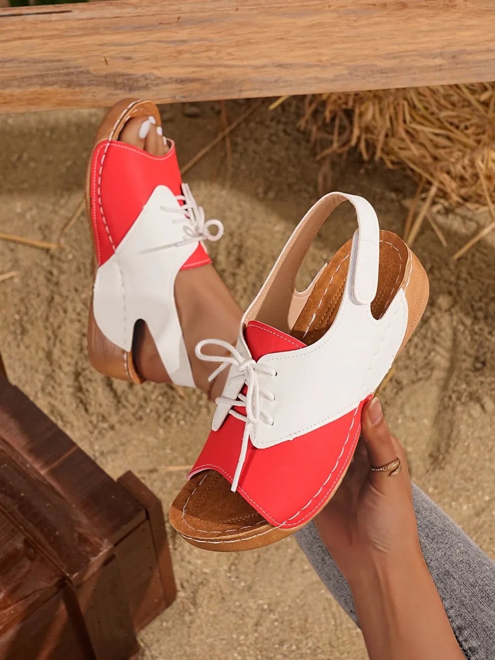 Lace Up Wedge Sandals, image 3