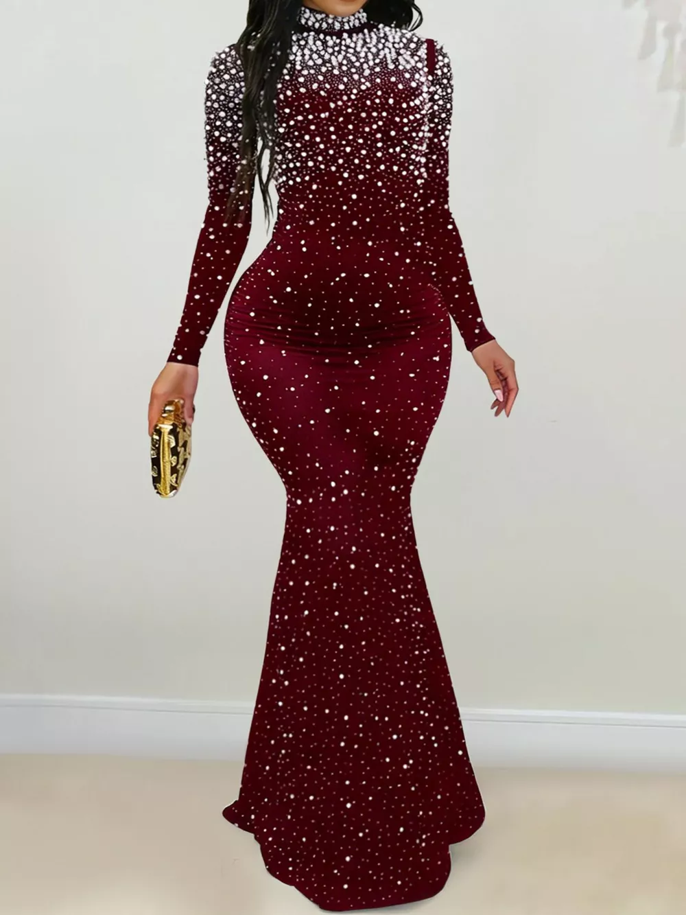 Rhinestone Long Sleeve Mermaid Maxi Dress, image 7