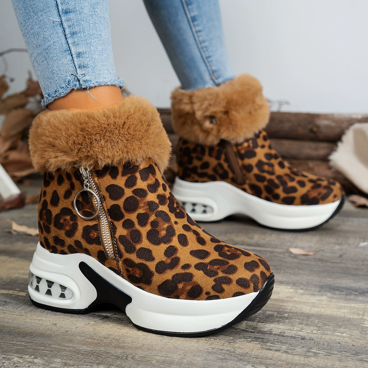 Fuzzy Side Zipper Platform Ankle Boots, image 4