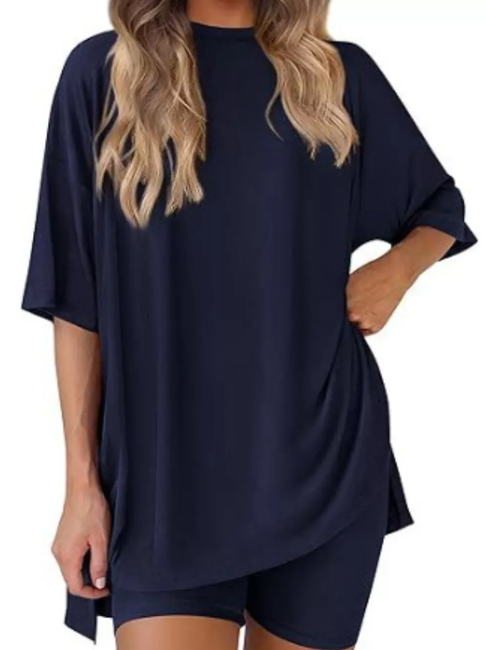 Full Size Relaxed Fit Round Neck Top and Shorts Two-Piece Set Plus Size, image 3