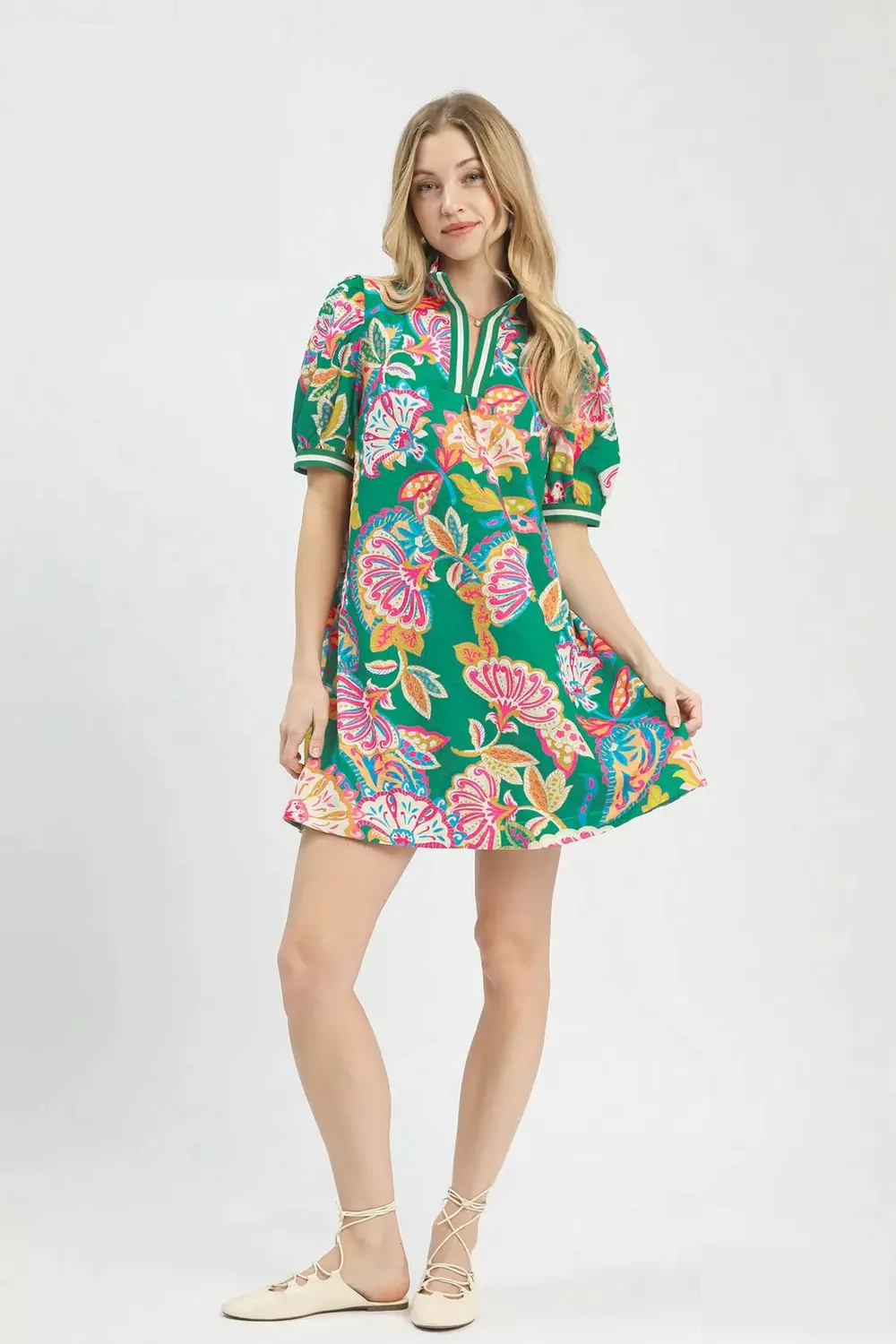 Jacquard Paisley Print Puff Sleeve Tunic Dress, image 4