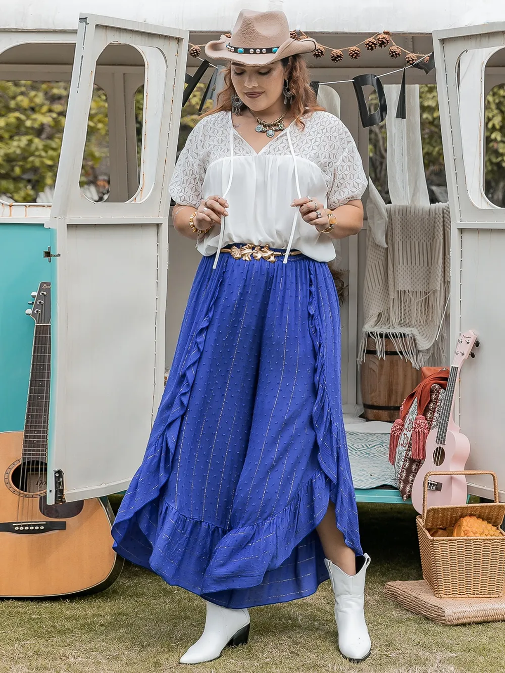 Plus Size Swiss Dot Ruffled Wide Leg Pants, image 2