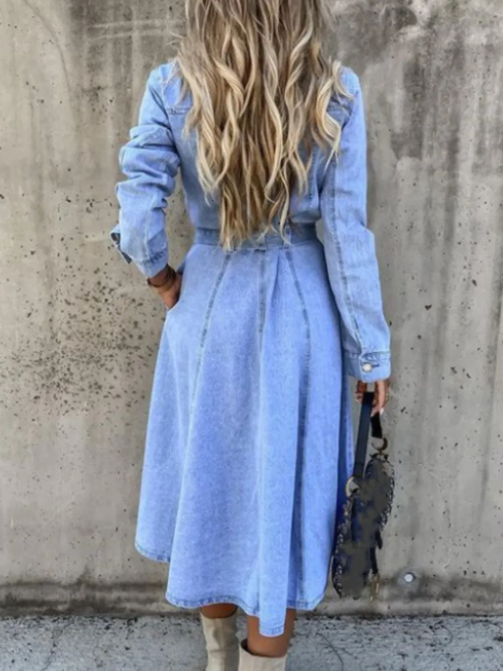 Full Size Tie Waist Button Front Denim Shirt Dress Plus Size, image 2
