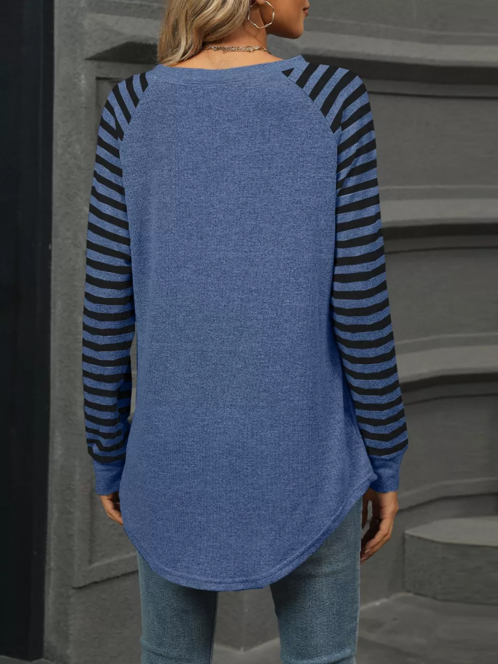Striped Round Neck Raglan Sleeve T-Shirt, image 5