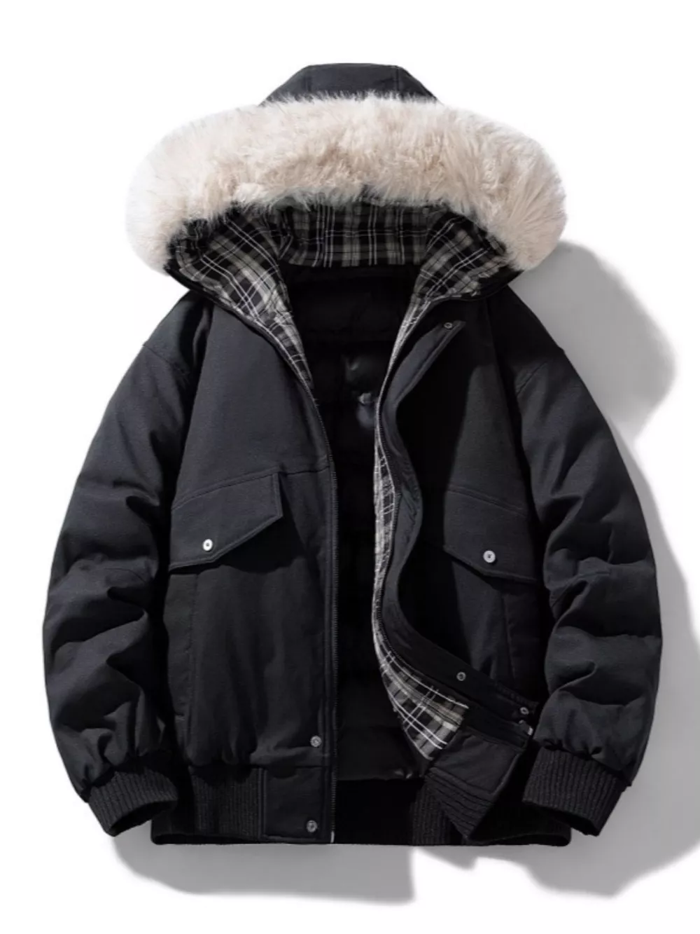 Men's Plus Size Fur Hooded Warm Padded Coat, image 5