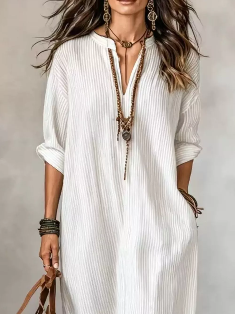 Full Size Striped Notched Maxi Dress with Pockets Plus Size, image 10