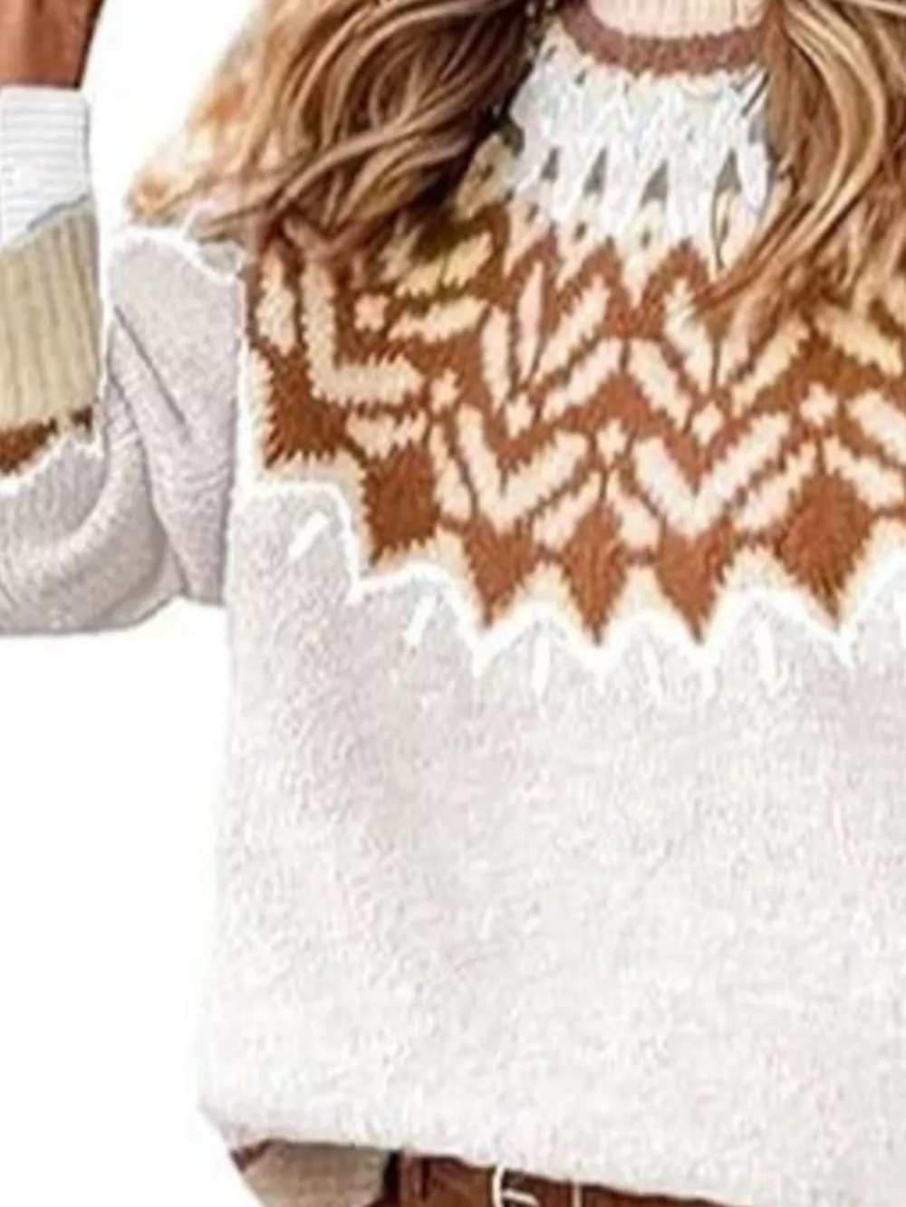 Full Size Fair Isle Patterned Long Sleeve Sweater Plus Size, image 5