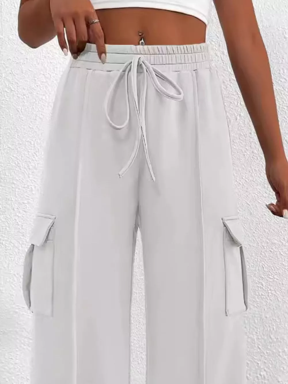 Casual High Waist Cargo Pants with Drawstring, image 4