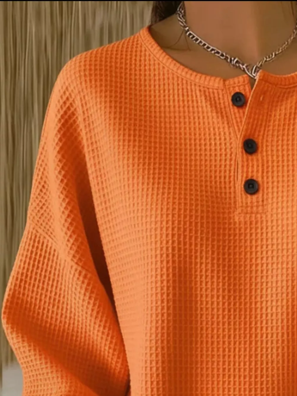 Full Size Waffle Knit Button Detail Top Plus Size, image 2