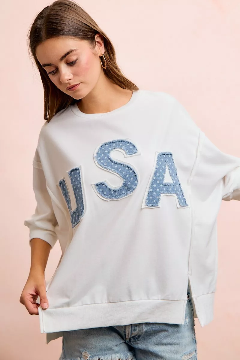 4th Of July Usa Letter Patchwork French Terry Top, image 4