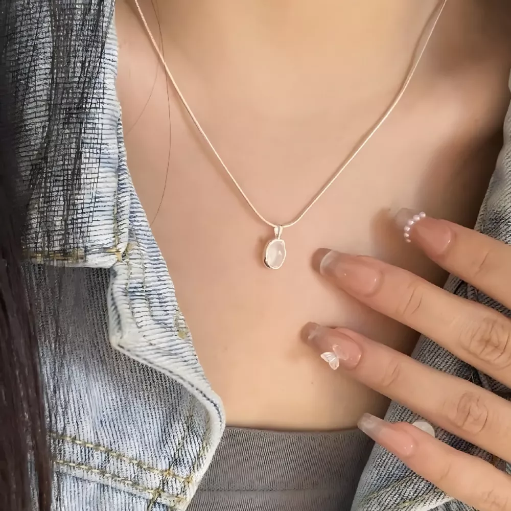 925 Sterling Silver Agate Pendant Necklace, image 4
