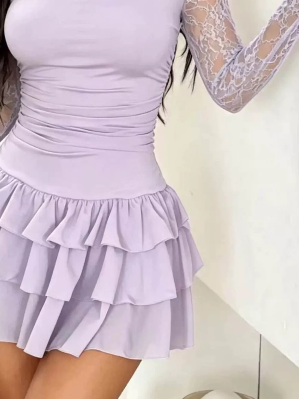 Lace Sleeve Ruffle Layered Mini Dress, image 8