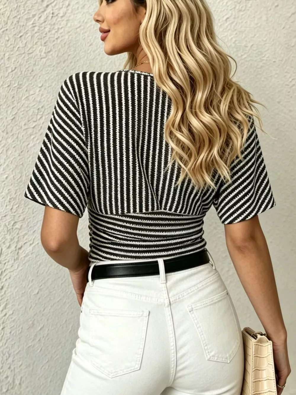 Striped Surplice Short Sleeve Top, image 9