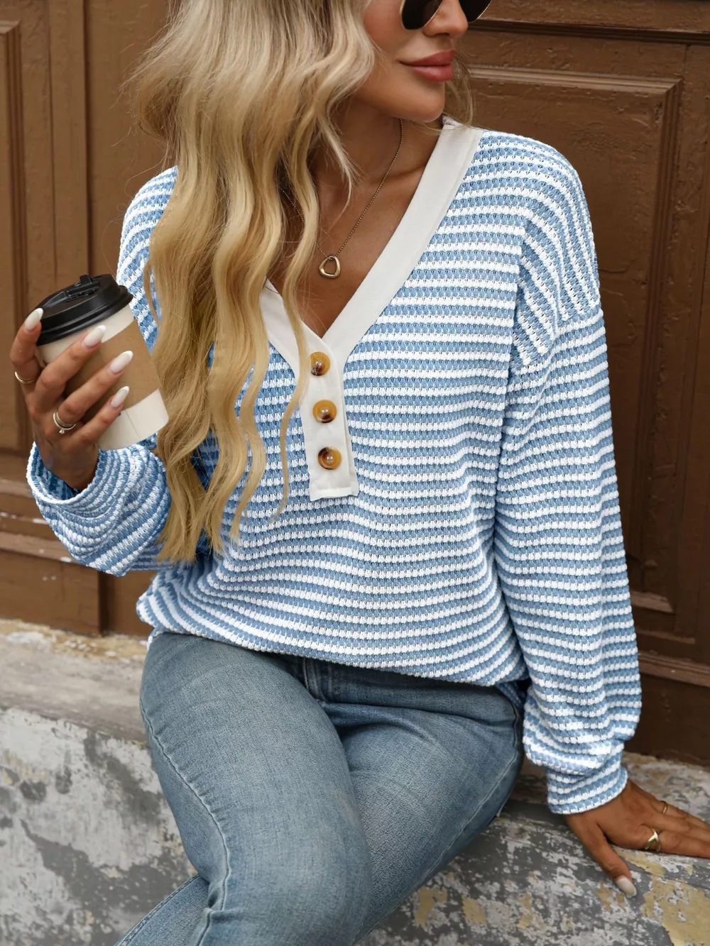 Striped Button Detail Long Sleeve T-Shirt, image 20