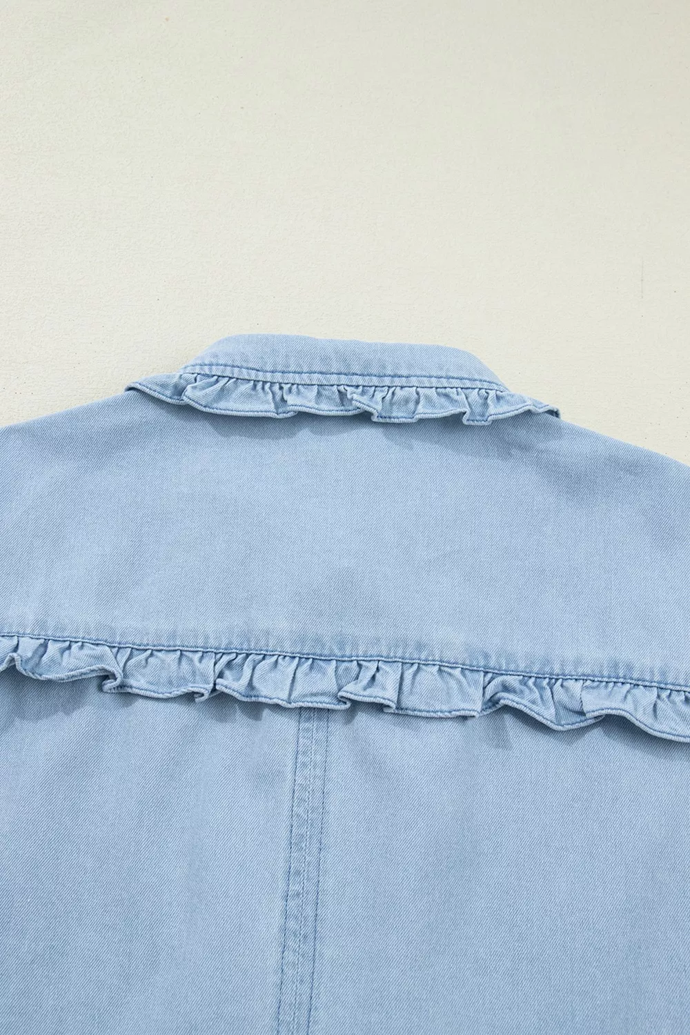 Ruffled Edge Collared Shift Denim Dress with Pockets, image 10