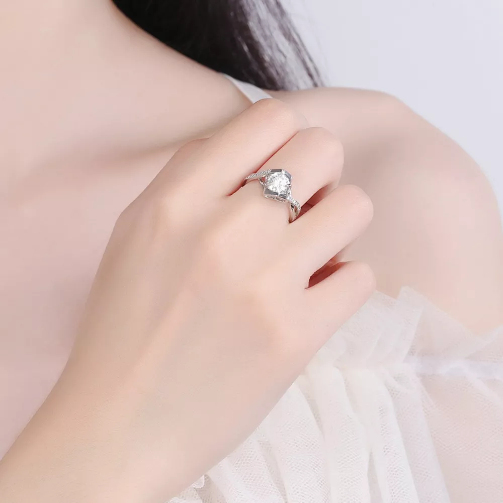 1 Carat 925 Sterling Silver Moissanite Ring, image 2