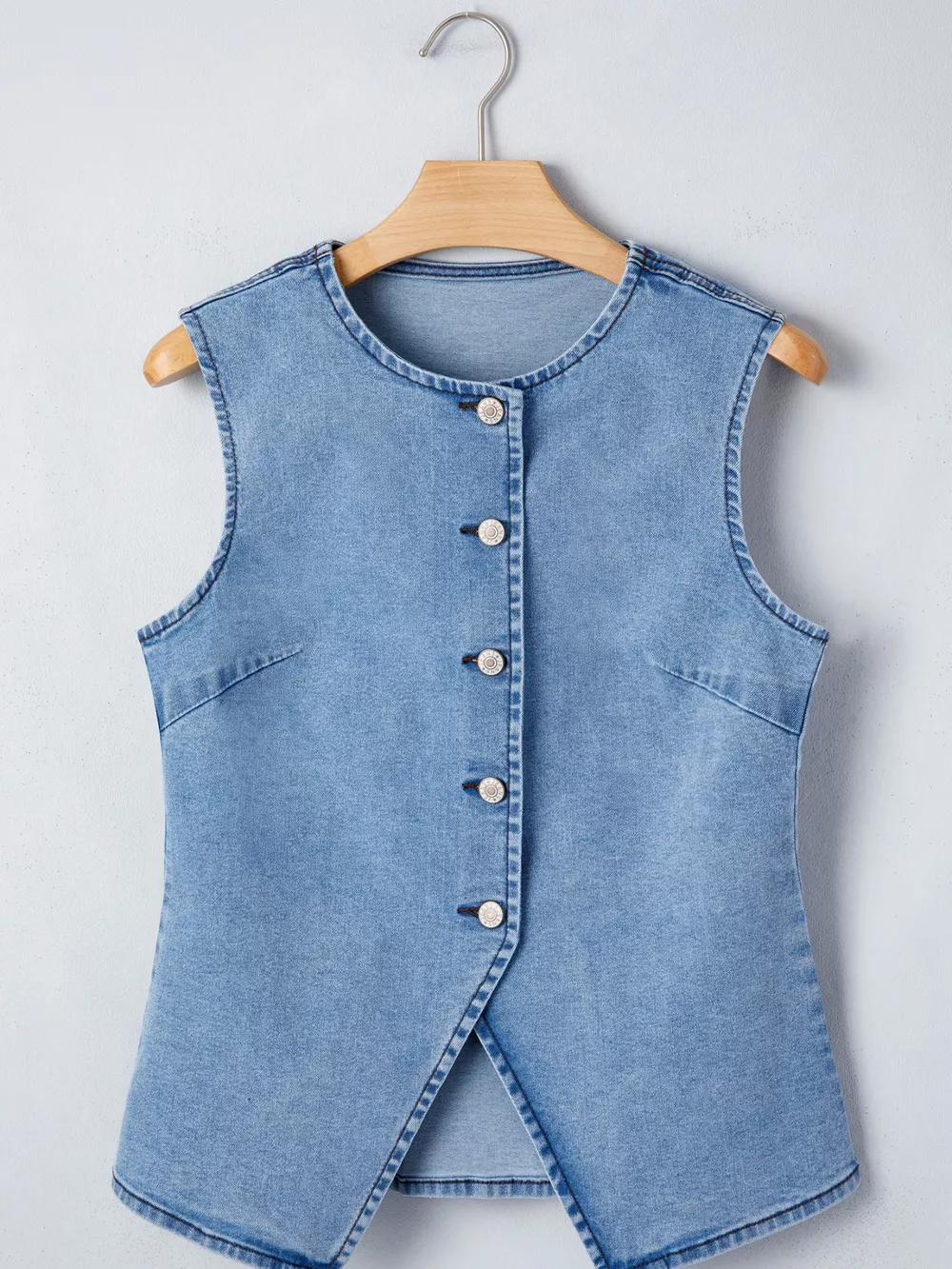 Buttoned Front Slit Denim Vest, image 4
