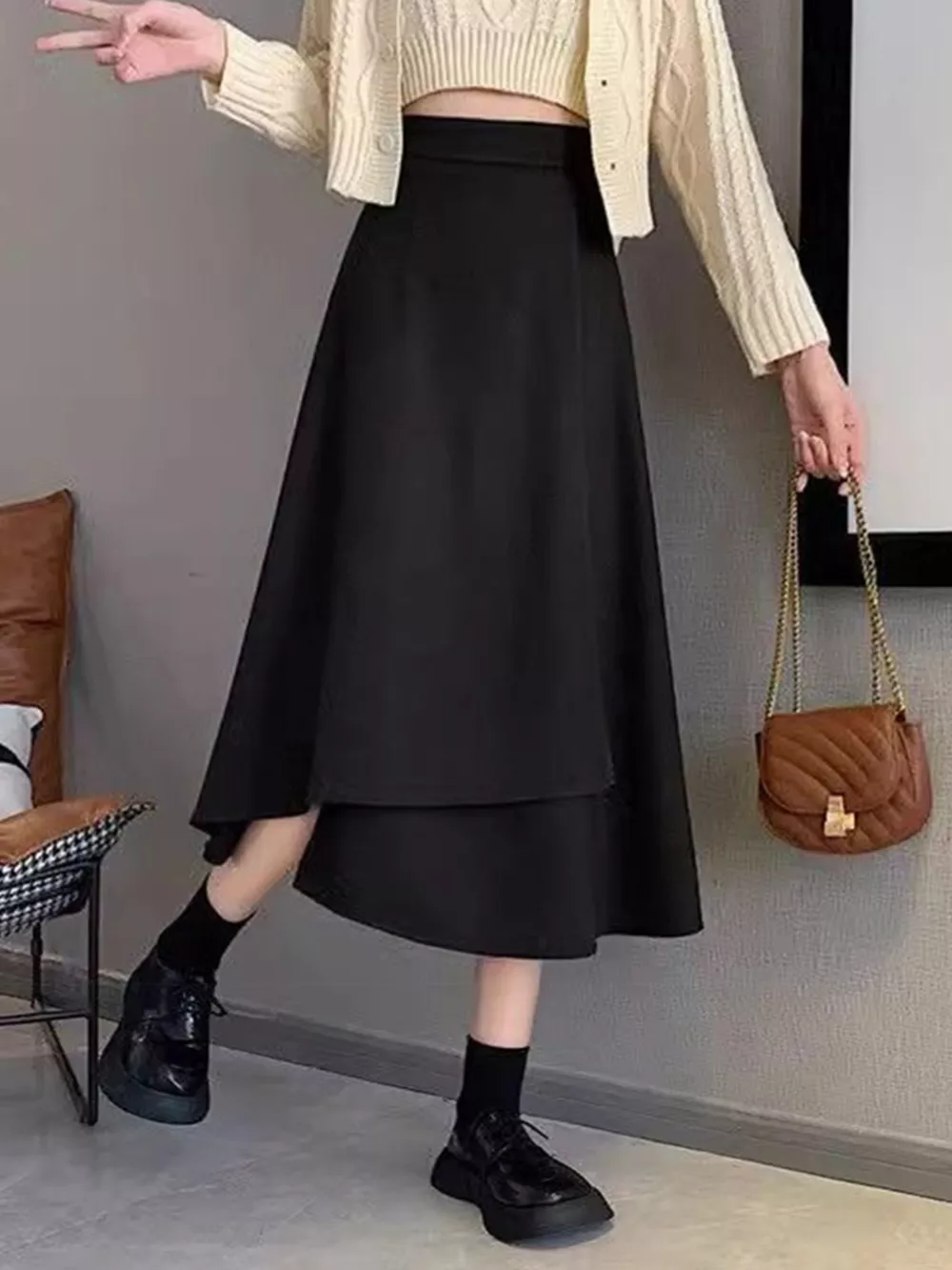 Asymmetrical Hem A-Line Skirt, image 4