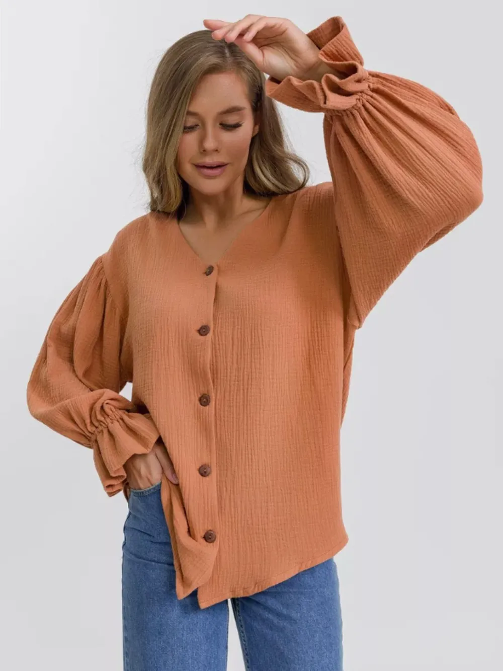 Button Up Flounce Sleeve Shirt, image 3