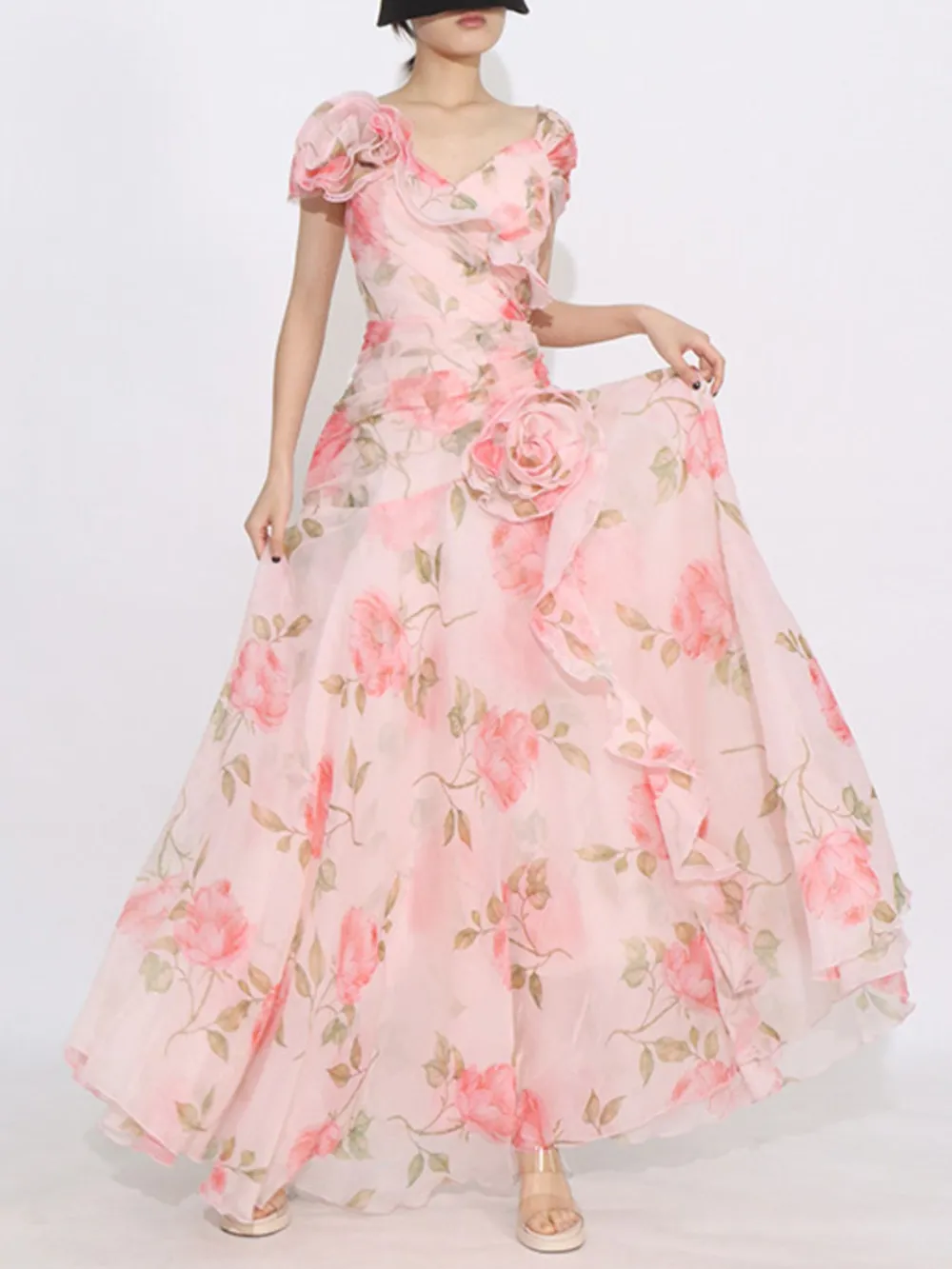 Floral Ruffled Short Sleeve Maxi Dress, image 3