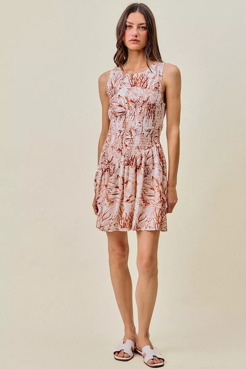 Shell Print Smocked Fit And Flare Mini Lined Dress, image 20