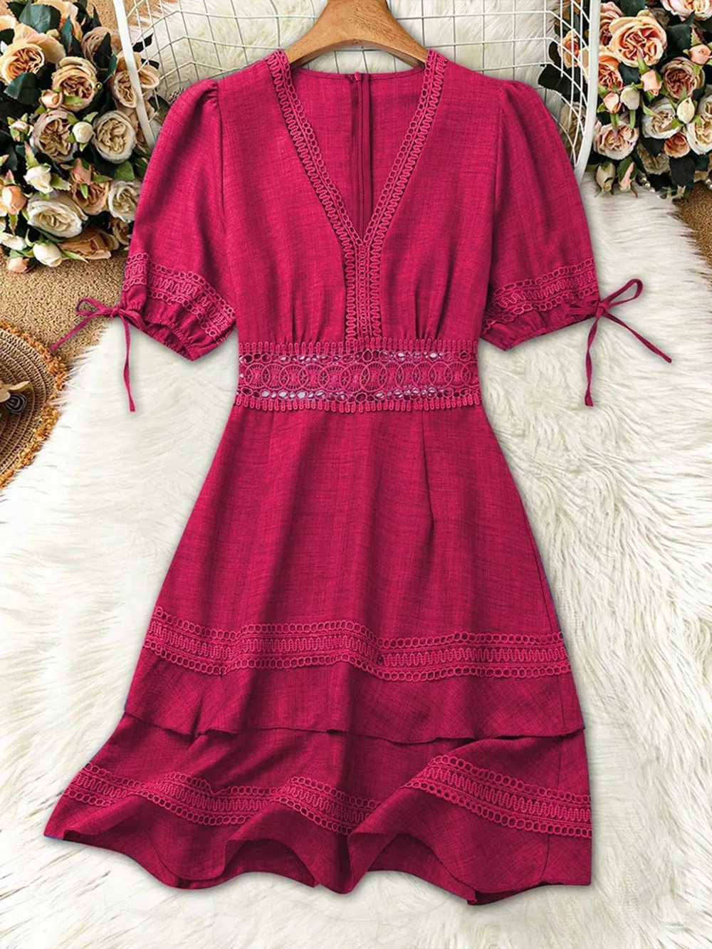 Lace Detail V-Neck Mini Dress, image 21