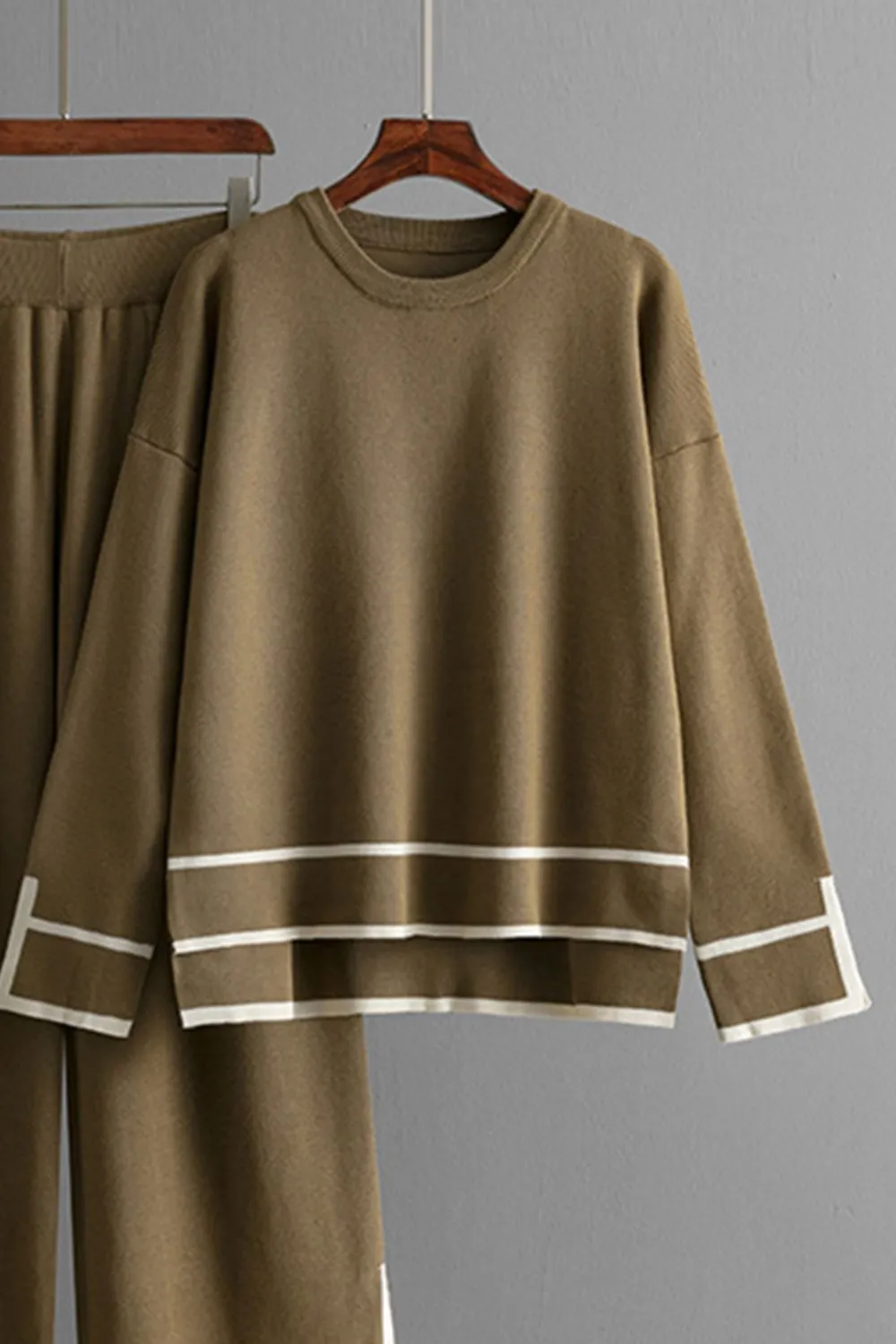High-Low Round Neck Top and Pants Sweater Set, image 18