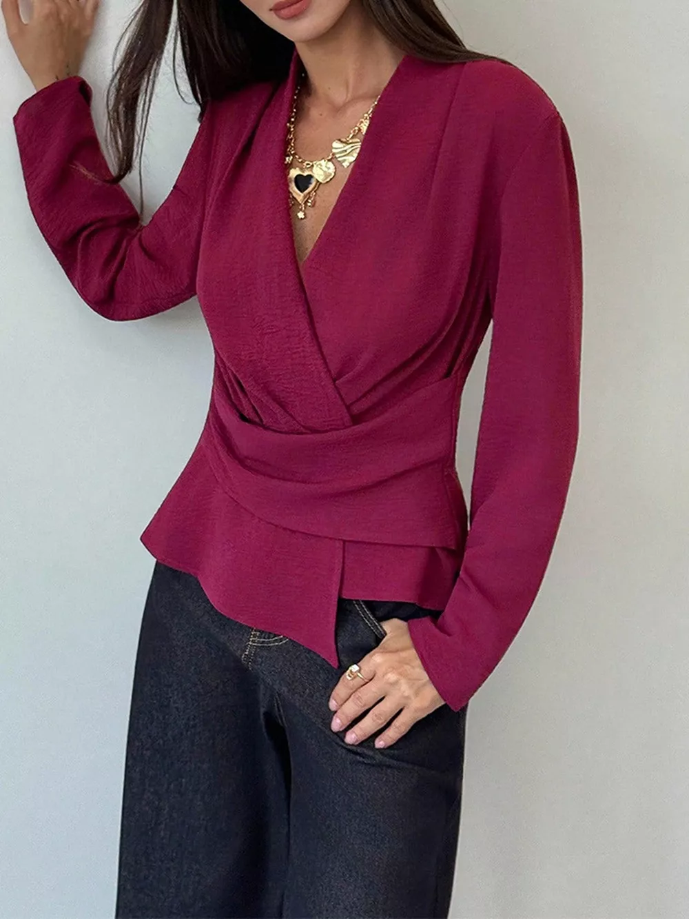 Wrap-Front Long Sleeve Blouse, image 5