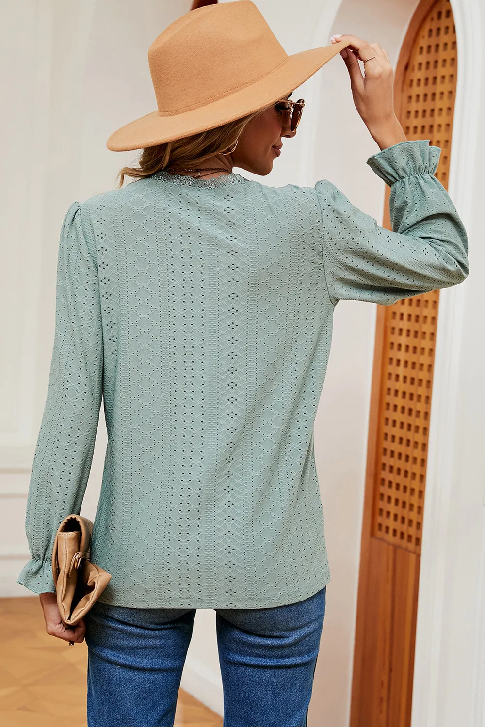 Eyelet V-Neck Flounce Sleeve T-Shirt, image 21
