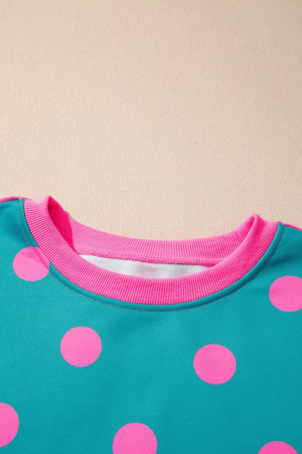 Polka Dot Contrast Patchwork Round Neck Baggy Sweatshirt, image 11