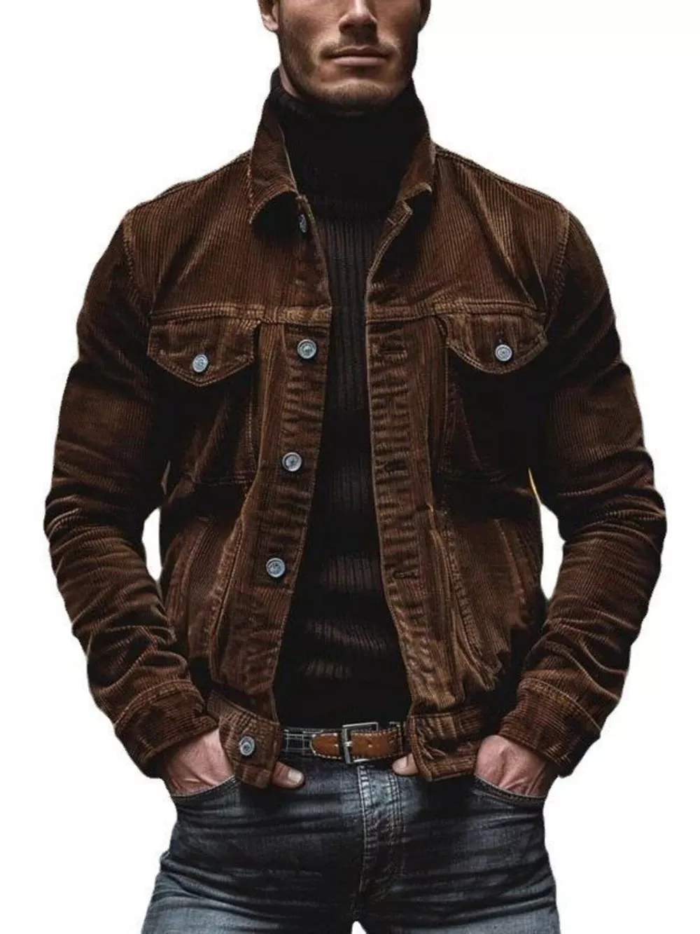 Men's Full Size Corduroy Button-Down Jacket Plus Size, image 2