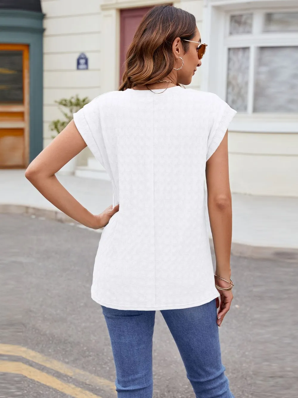 Textured Round Neck Cap Sleeve T-Shirt, image 25